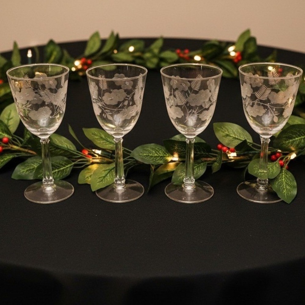 Libbey Rock‎ Sharpe Water Goblets, Set of 4, Vintage Garland Design, Stemware